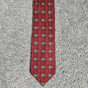 Ermenegildo Zegna Necktie Red 100% Silk Made In Italy Geometric 57"